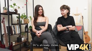 VIP4K. 2 nice-looking Lesbian babes don't mind to having a 3some with a stranger from the teach