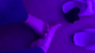 Blue nail polished toes