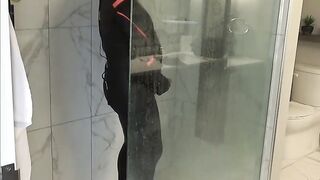 wets orca jerks off in hotel shower