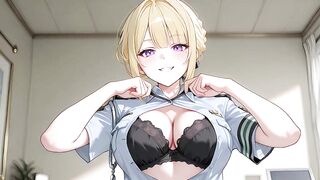 Officer Inspects Oversized Evidence.Evelyn Chevalier Anime Cosplay