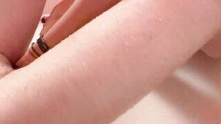 Femdom Milks groaning sub in the shower, Overstim and groaning
