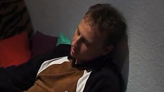 Golden-haired teen masturbating for her boyfriend and blowing him after