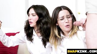 Lewd Step bros Talk Their Virgin Stepsisters Into A Exchange Foursome To Pop Their Cherries