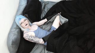 blue hair alt femboy late night wank - blue romper foot spunk fountain