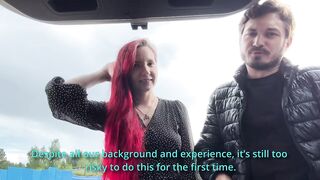 That babe shows a pink vagina in the store. This chab gives her cum in the butt and licks all the cum dark hole