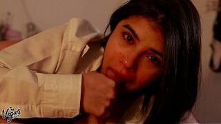 Romantic POV Blow job – Deepthroat, Ball Licking and Cum Gulp in Open White Shirt - Selena Vega