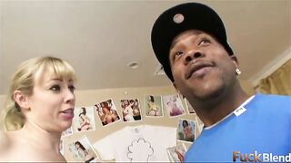 Blond Adrianna Nicole Takes Shorty's Thick Ebony Rod