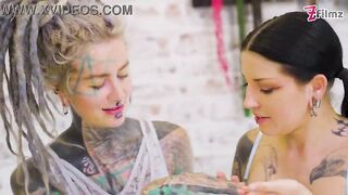 Tattooed goth LESBOS BOOTY and VAGINA FISTING - wide gape, female climax