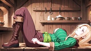 Ai - Blond Maid behind the bar, flushed in a constricted green striped uniform!