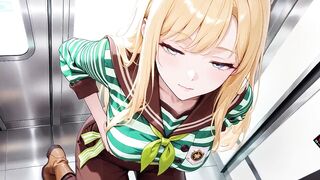Ai - Blond Maid behind the bar, flushed in a constricted green striped uniform!