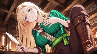 Ai - Blond Maid behind the bar, flushed in a constricted green striped uniform!