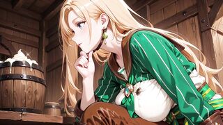 Ai - Blond Maid behind the bar, flushed in a constricted green striped uniform!