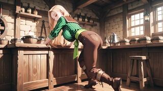 Ai - Blond Maid behind the bar, flushed in a constricted green striped uniform!