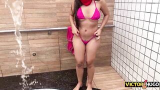 Married Woman Shows off in the Pool Previous to Sitting on the Penis