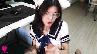 Cute chan with cat ears in a hawt costume was insane to satisfy her hunger with her senpai's goo 4K