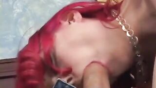 Milky skin redhead likes a hard ramrod pounding on the sofa