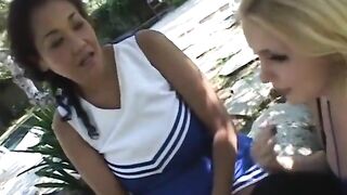 Corpulent cheerleader sucks and screws large dong