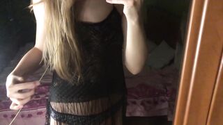 lesbo hotty seduces at the mirror. Lesbo dance during the time that her girlfriend is in the shower