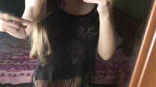 lesbo hotty seduces at the mirror. Lesbo dance during the time that her girlfriend is in the shower