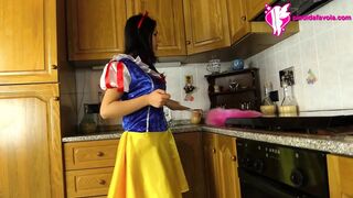 Hawt brunette hair clothed as snow-white massages her feet