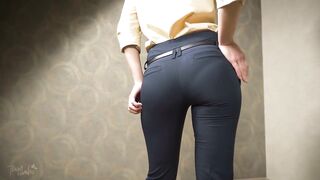 Ideal Butt Chick In Constricted Work Trousers Teases Visible Panty Line