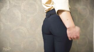 Ideal Butt Chick In Constricted Work Trousers Teases Visible Panty Line