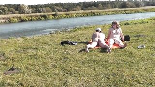 My wife and lover sunbathing nude on wild beach and screwing doggy position. Nude in public Nudists Naturists Outdoor Outside Sex Large natural melons mother I'd like to fuck