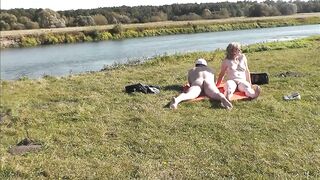 My wife and lover sunbathing nude on wild beach and screwing doggy position. Nude in public Nudists Naturists Outdoor Outside Sex Large natural melons mother I'd like to fuck