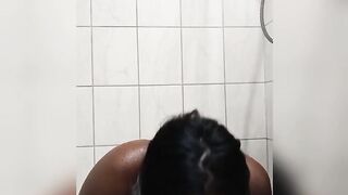Naejae backs her booty up n rides her sextoy in moist shower wearing underware