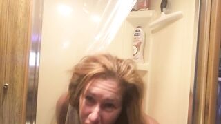 Goddessloves a fine shower enema and doupche, see water spray off my hard nipps and DD melons! BJ