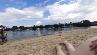 Angel fondles herself on a in nature's garb beach
