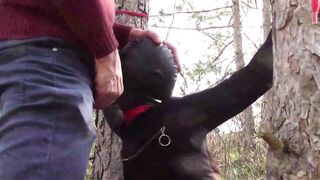 Bound to a tree on a hawt outfit, masked and outdoor deepthroat with no lenience