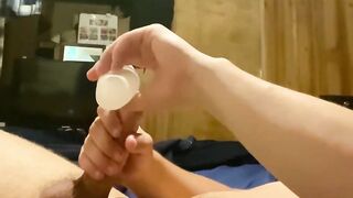 Wanking my LARGE WHITE WANG until I CUM in advance of I must go to work.