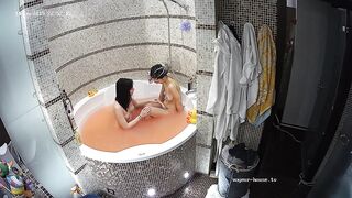 Nina and Kira in bathroom ,washing, shaving