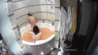 Nina and Kira in bathroom ,washing, shaving