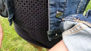 My stepmom jerks my schlong in the fields and empties it in her ebony belt in advance of coming home