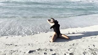 Hot Monika Fox In Ebony Bodysuit On Beach