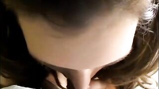 Floozy gets ejaculation next to her tramp stamp after sucking and riding dong