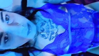 Trans Hotty in Blue Lace Heels Takes Unfathomable Anal Creampie & Discharges Biggest Load