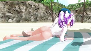 CG ANIME 2 schoolgirls sucked a ally on the beach