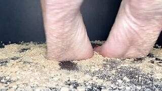 Feet crushing food barefoot ASMR