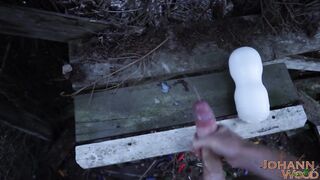 Fleshlight outdoors! - All exposed and in nature's garb, banging my fleshlight - Huge ejaculation!!