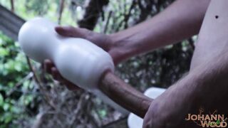 Fleshlight outdoors! - All exposed and in nature's garb, banging my fleshlight - Huge ejaculation!!