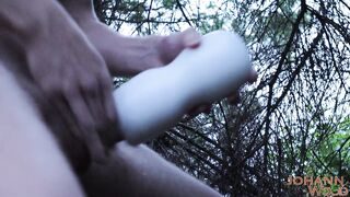 Fleshlight outdoors! - All exposed and in nature's garb, banging my fleshlight - Huge ejaculation!!