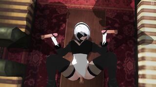 CG ANIME 2B bangs 3 lads at one time