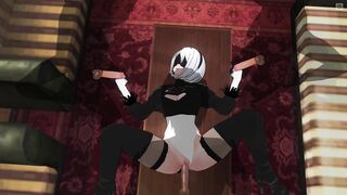 CG ANIME 2B bangs 3 lads at one time