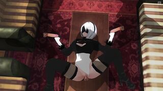 CG ANIME 2B bangs 3 lads at one time