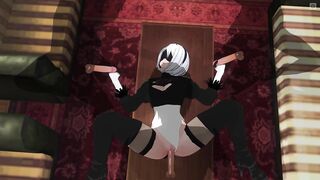 CG ANIME 2B bangs 3 lads at one time