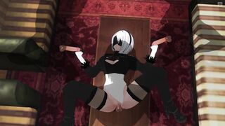CG ANIME 2B bangs 3 lads at one time