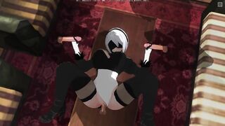 CG ANIME 2B bangs 3 lads at one time